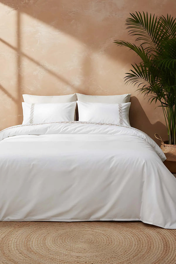 Majestätisches beiges Doppelbett-Bettwäscheset aus 100 % Baumwolle – 6-teiliges Brautset