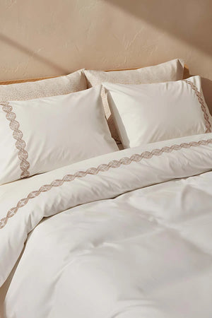 Majestätisches beiges Doppelbett-Bettwäscheset aus 100 % Baumwolle – 6-teiliges Brautset