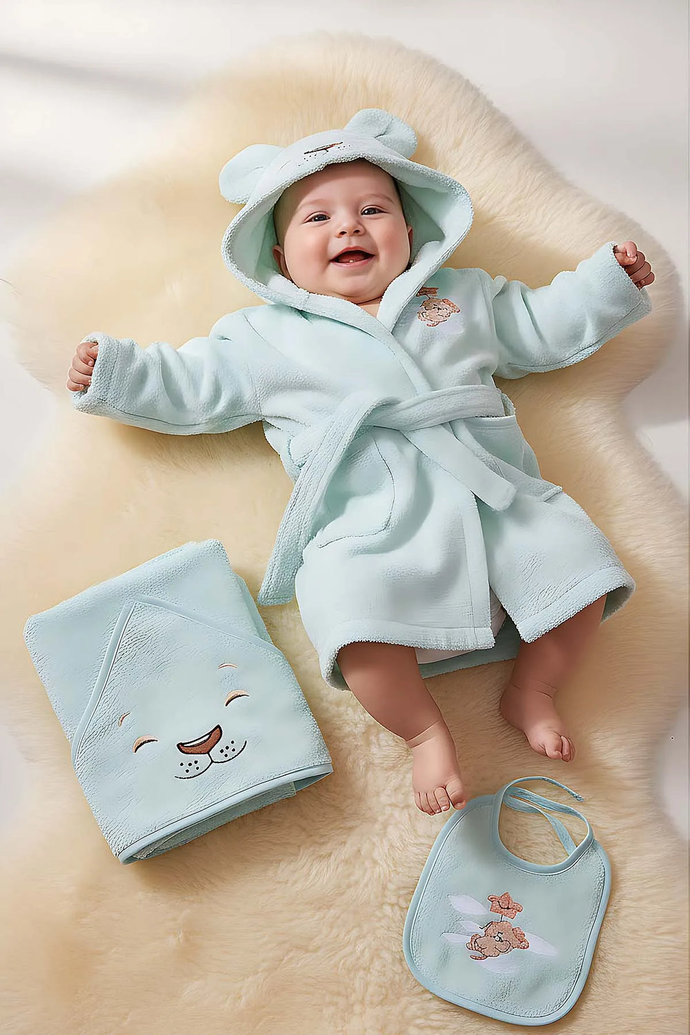 Aslan Mint Baby-Badeset aus 100 % Baumwolle