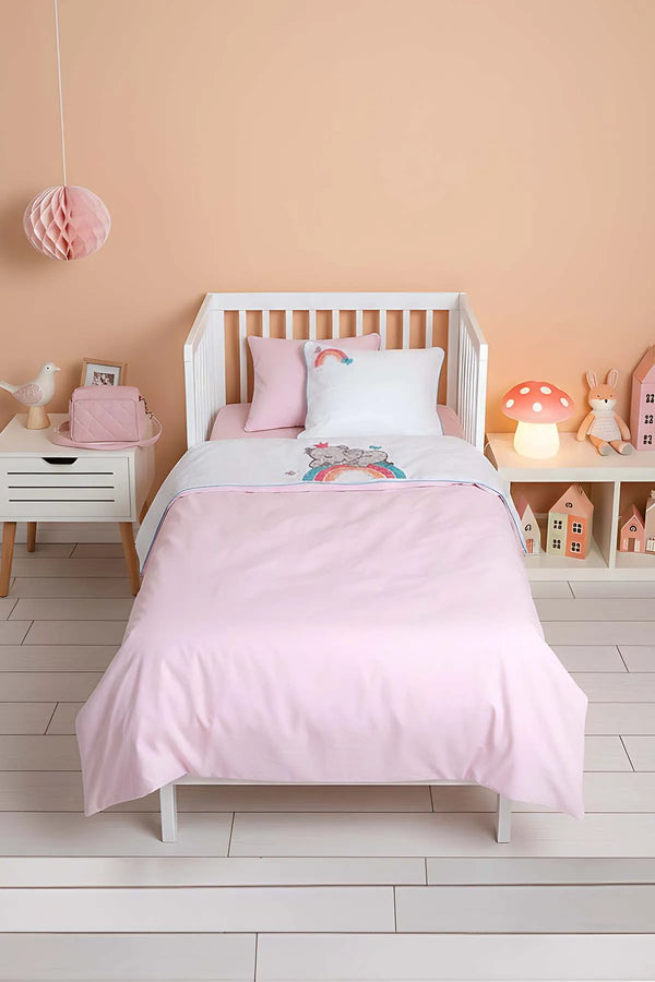 Lucky Pink Punch besticktes Babybettwäsche-Set aus 100 % Baumwolle