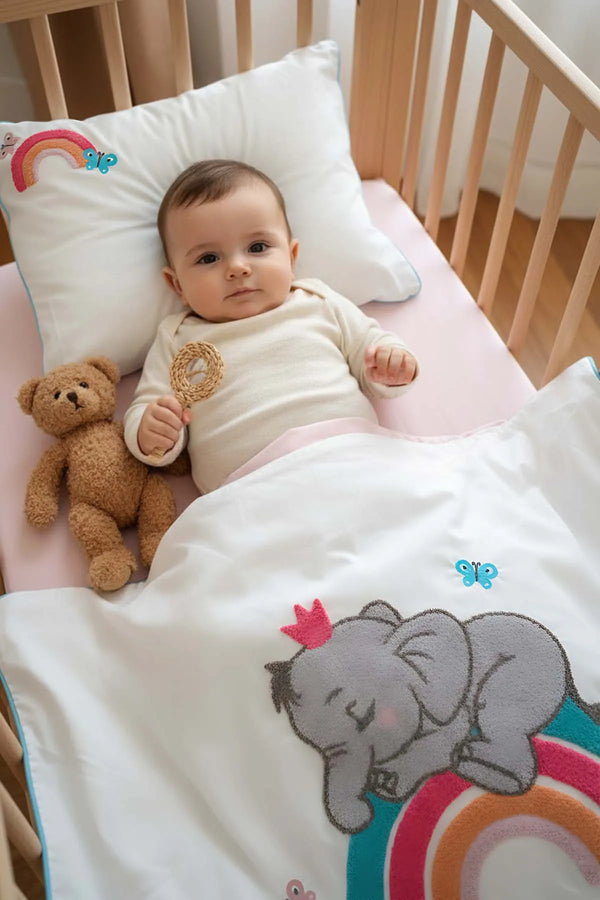 Lucky Pink Punch besticktes Babybettwäsche-Set aus 100 % Baumwolle