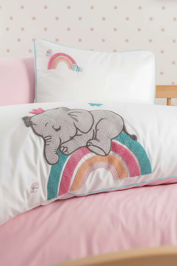 Lucky Pink Punch besticktes Babybettwäsche-Set aus 100 % Baumwolle