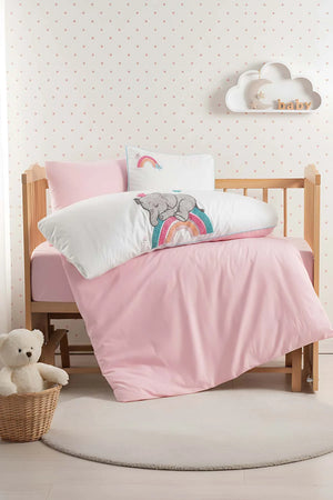 Lucky Pink Punch besticktes Babybettwäsche-Set aus 100 % Baumwolle
