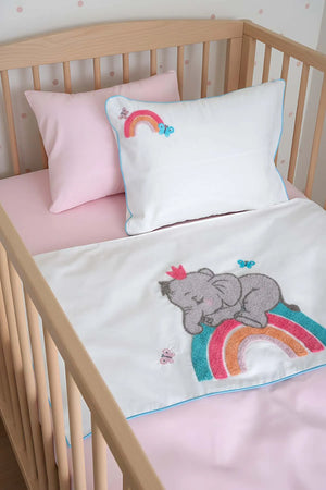 Lucky Pink Punch besticktes Babybettwäsche-Set aus 100 % Baumwolle