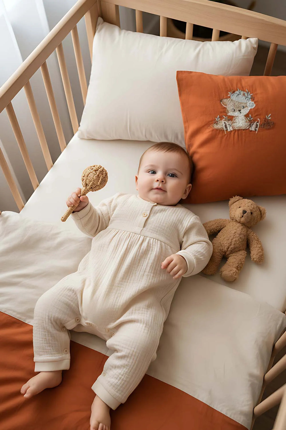 Kuschelig besticktes Babybettwäsche-Set aus 100 % Baumwolle