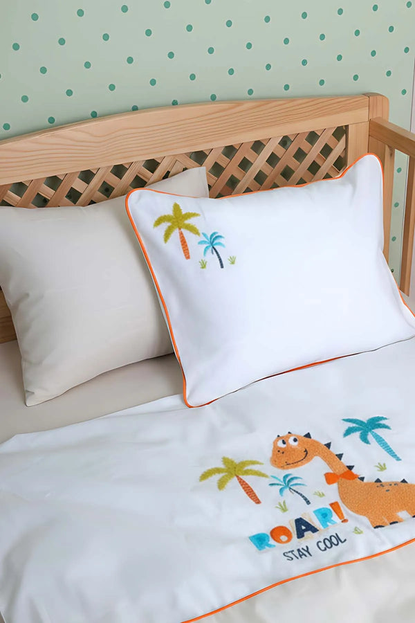 Kiddo Cream Punch besticktes Babybettwäsche-Set aus 100 % Baumwolle
