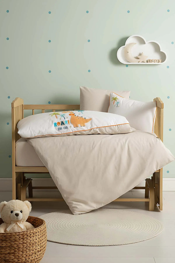 Kiddo Cream Punch besticktes Babybettwäsche-Set aus 100 % Baumwolle