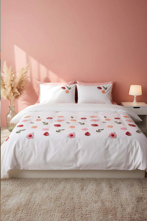 Bettwäsche-Set „Puff Embroidered Blossom Salmon“ aus 100 % Baumwolle, 6-teilig, ideal für Hochzeiten