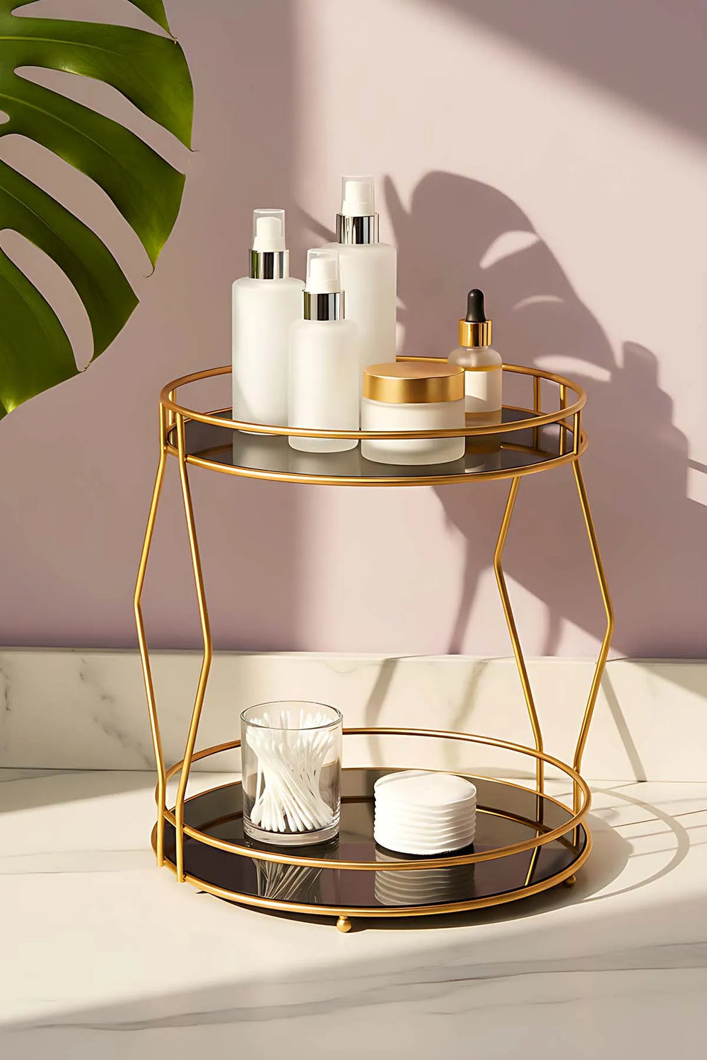 Goldener, zweistöckiger Organizer für Parfüm, Schmuck und Kosmetik