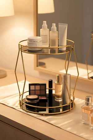 Goldener, zweistöckiger Organizer für Parfüm, Schmuck und Kosmetik
