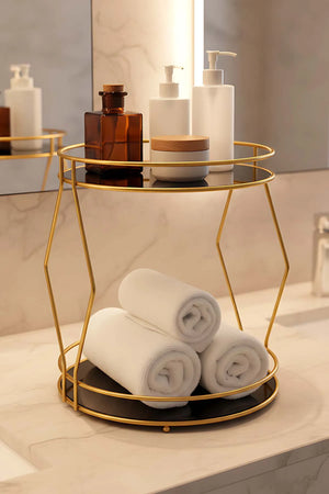 Goldener, zweistöckiger Organizer für Parfüm, Schmuck und Kosmetik