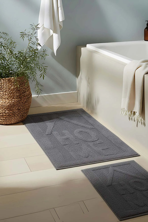 2-teiliges Bad- und WC-Matten-Set aus geprägter Baumwolle