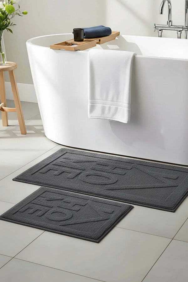 2-teiliges Bad- und WC-Matten-Set aus geprägter Baumwolle