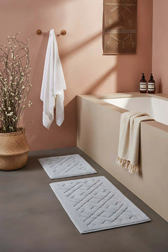 2-teiliges Badezimmer- und WC-Matten-Set aus Baumwolle mit geometrischem Muster