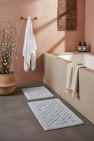 2-teiliges Badezimmer- und WC-Matten-Set aus Baumwolle mit geometrischem Muster
