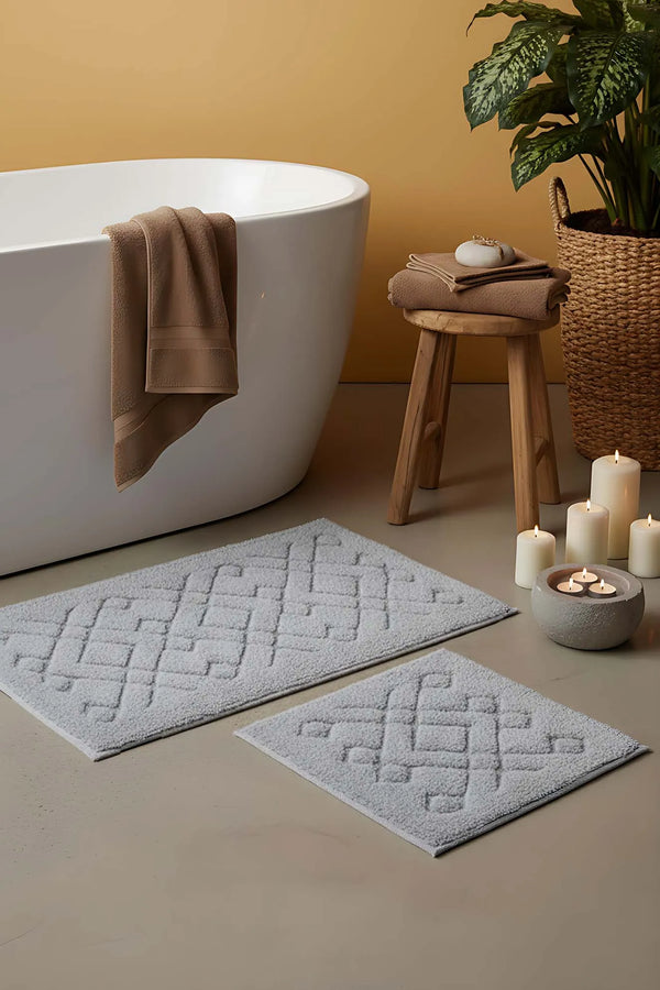 2-teiliges Badezimmer- und WC-Matten-Set aus Baumwolle mit geometrischem Muster