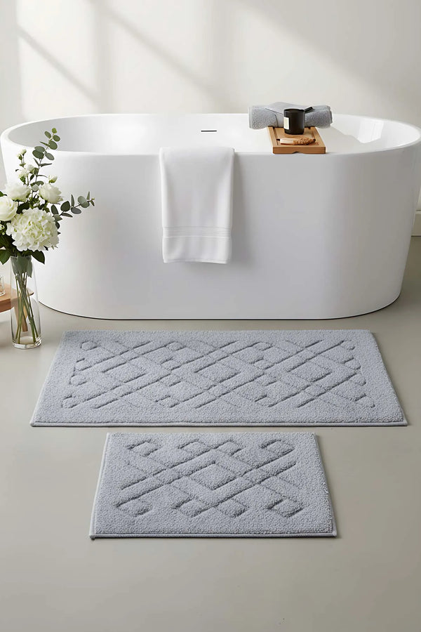 2-teiliges Badezimmer- und WC-Matten-Set aus Baumwolle mit geometrischem Muster