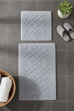 2-teiliges Badezimmer- und WC-Matten-Set aus Baumwolle mit geometrischem Muster