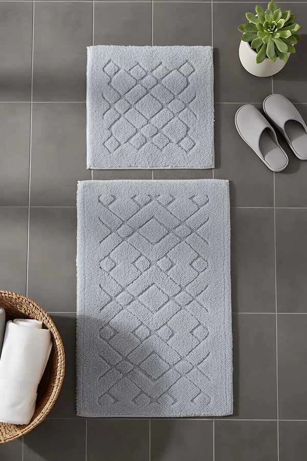 2-teiliges Badezimmer- und WC-Matten-Set aus Baumwolle mit geometrischem Muster