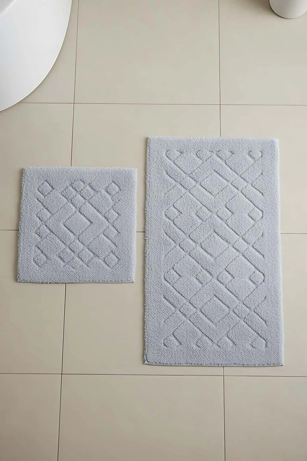 2-teiliges Badezimmer- und WC-Matten-Set aus Baumwolle mit geometrischem Muster