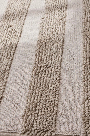 Beige geprägtes, gestreiftes 2-teiliges Bad- und WC-Matten-Set