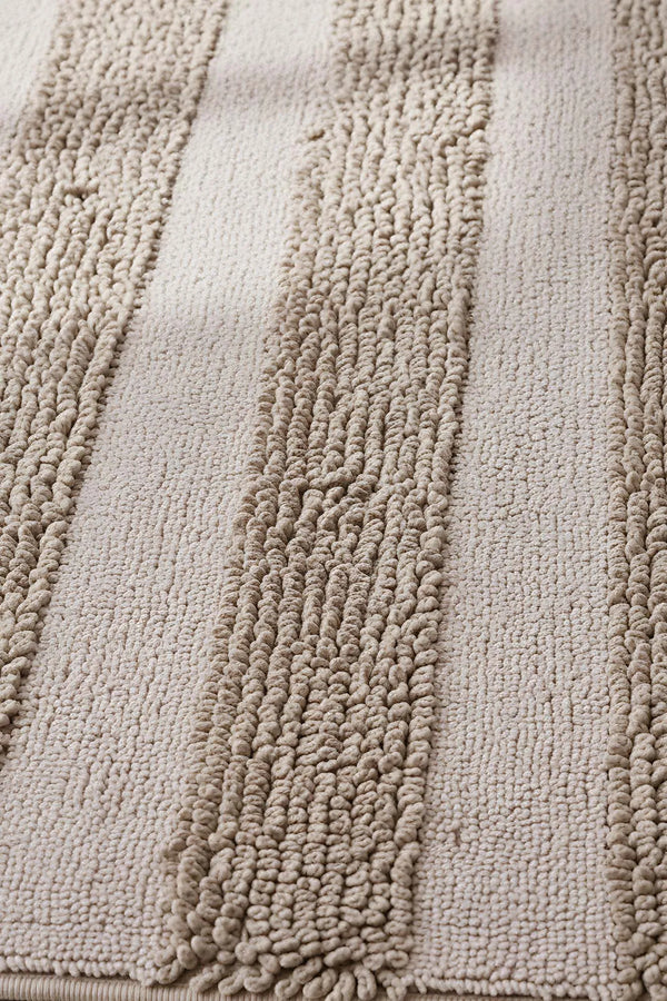 Beige geprägtes, gestreiftes 2-teiliges Bad- und WC-Matten-Set