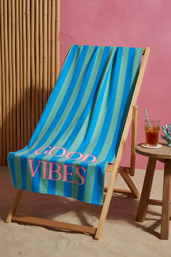 Strandtuch „Good Vibes“ mit Streifenmuster, 70 x 150 cm