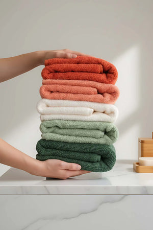 Naturfarbenes 5-teiliges Handtuchset aus 100 % Baumwolle, 50 x 90