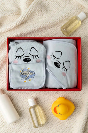Babybadeset „Bär Blau“ aus 100 % Baumwolle