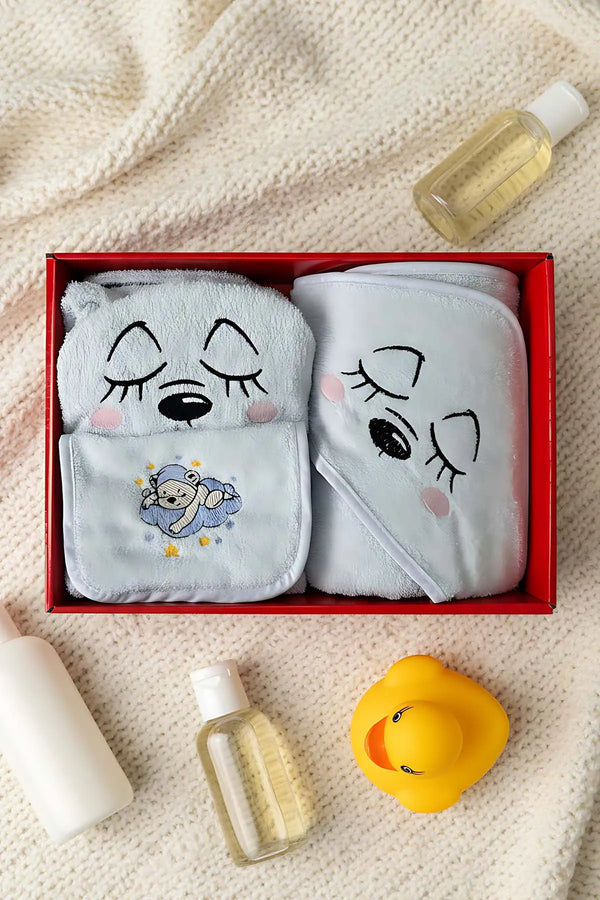 Babybadeset „Bär Blau“ aus 100 % Baumwolle