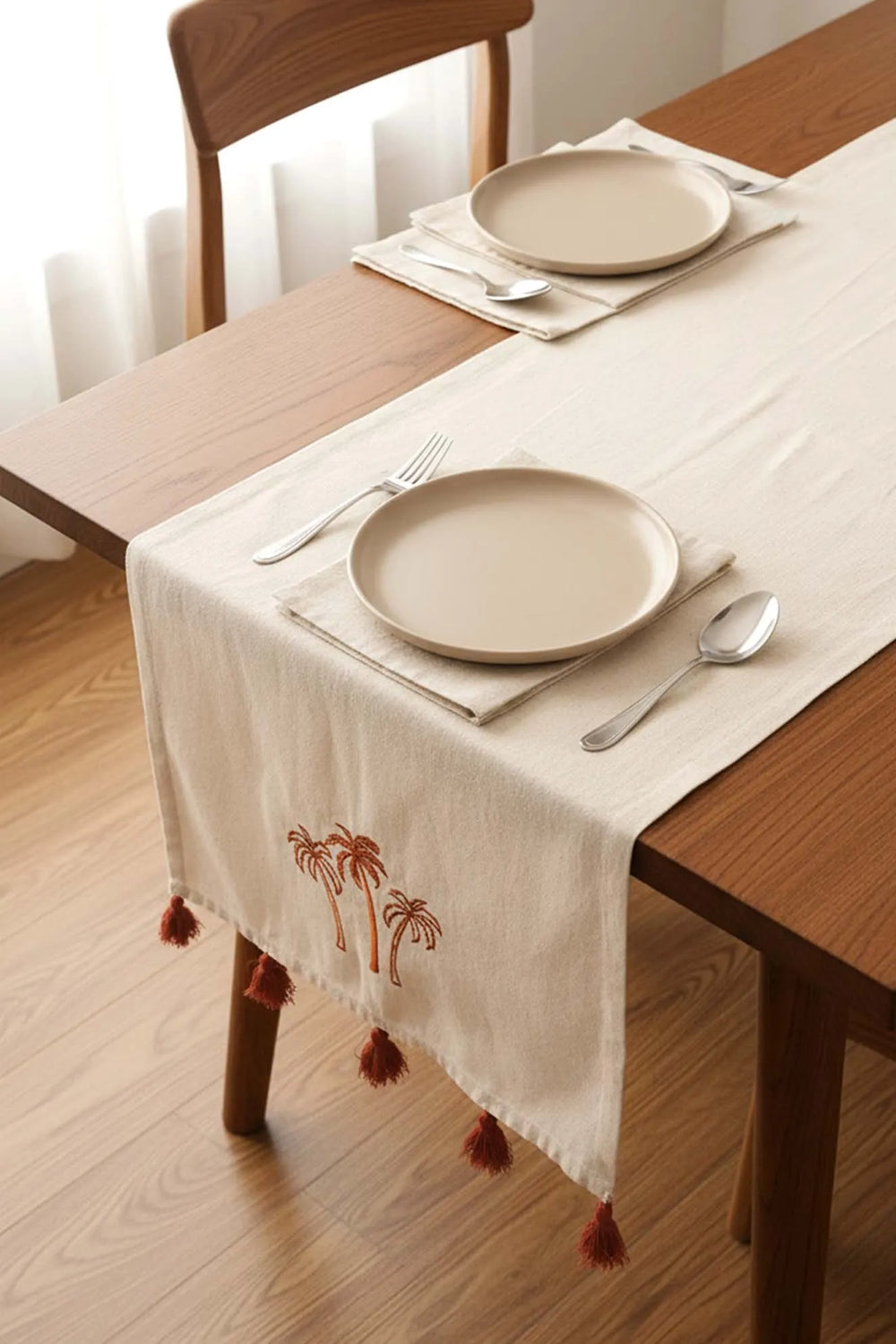 Tischläufer aus Buldan-Stoff mit Palmenstickerei, 50 x 130 cm