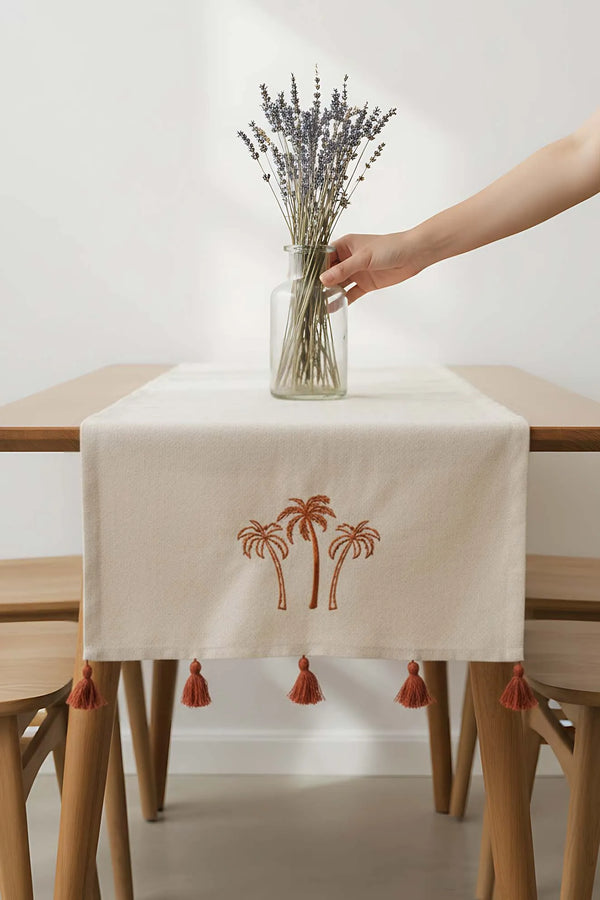 Tischläufer aus Buldan-Stoff mit Palmenstickerei, 50 x 130 cm