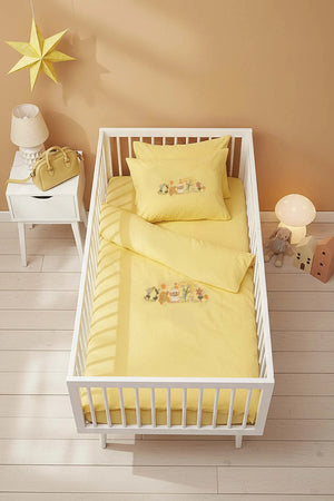 Gelbes Babybettwäsche-Set aus 100 % Baumwolle mit Stickereien