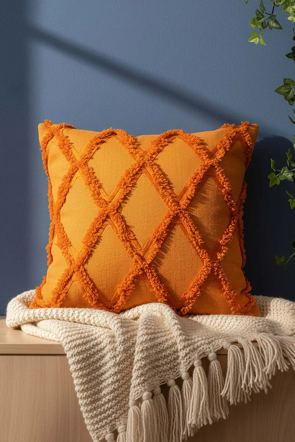Dekorativer Kissenbezug mit orangefarbenem geometrischem Muster