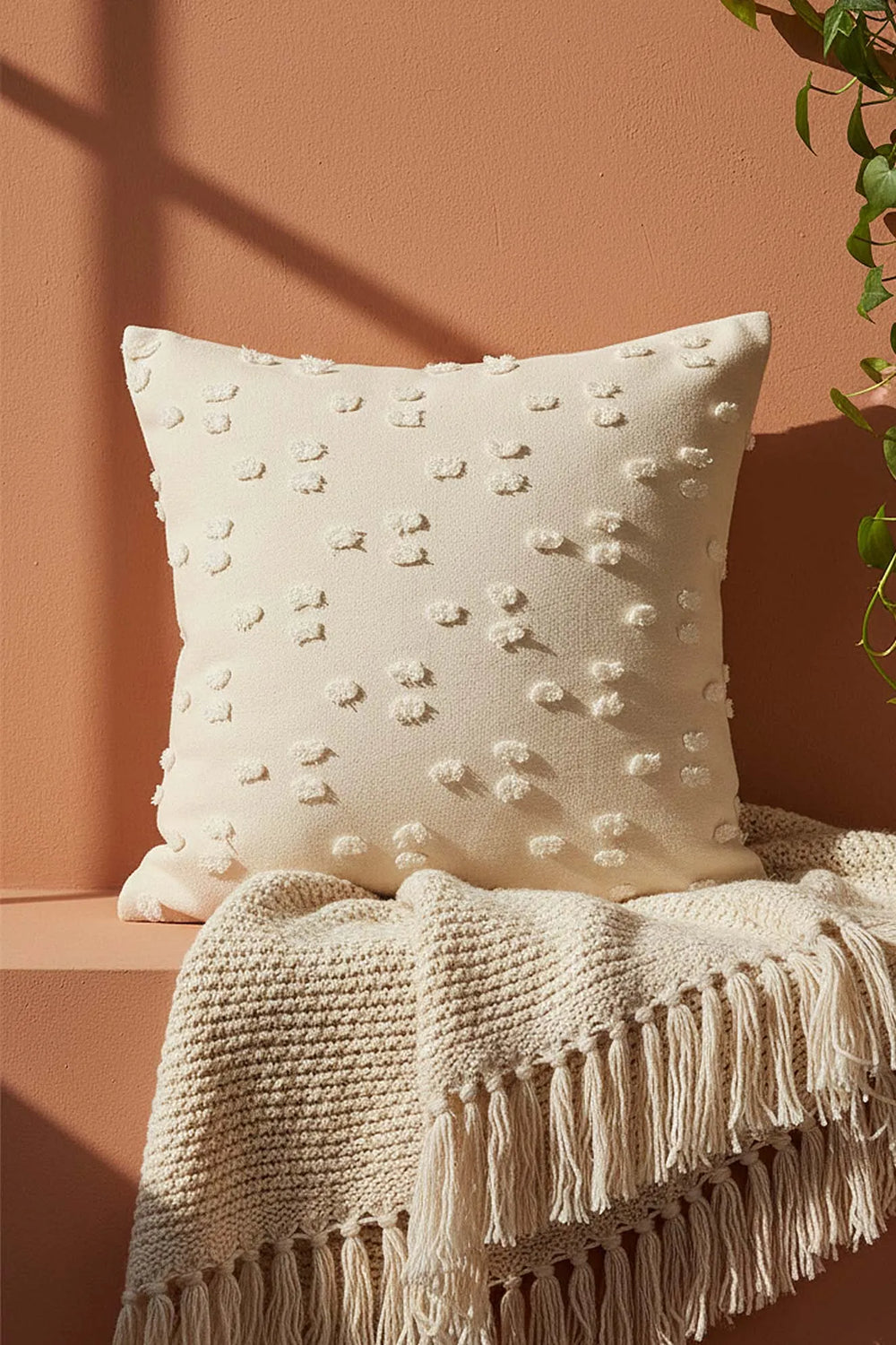 Dekorativer Kissenbezug in Creme mit Polka-Dot-Muster