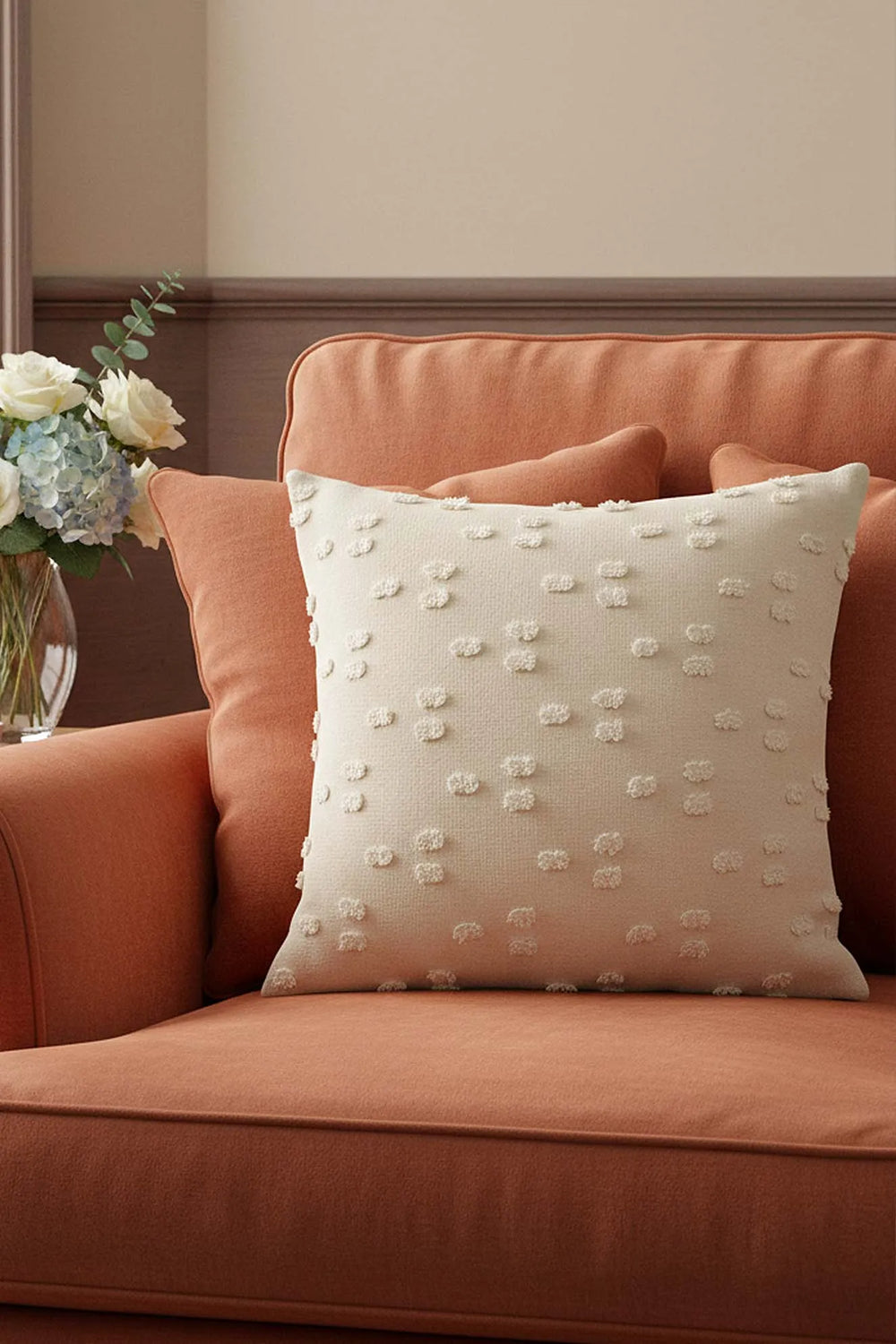 Dekorativer Kissenbezug in Creme mit Polka-Dot-Muster