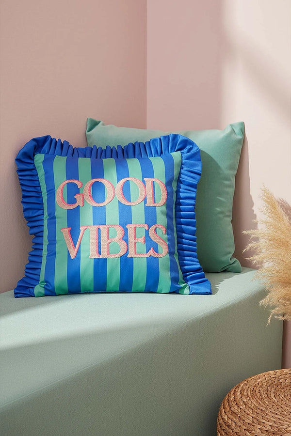 Bestickter Dekokissenbezug „Good Vibes“