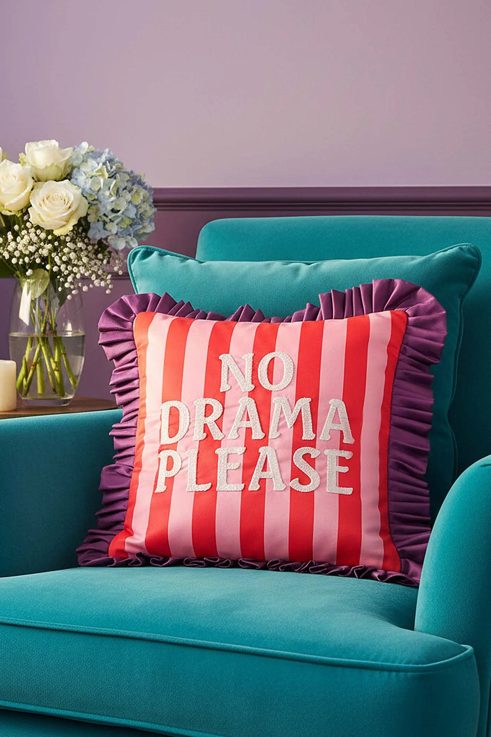 „No Drama Please“ bestickter Dekokissenbezug