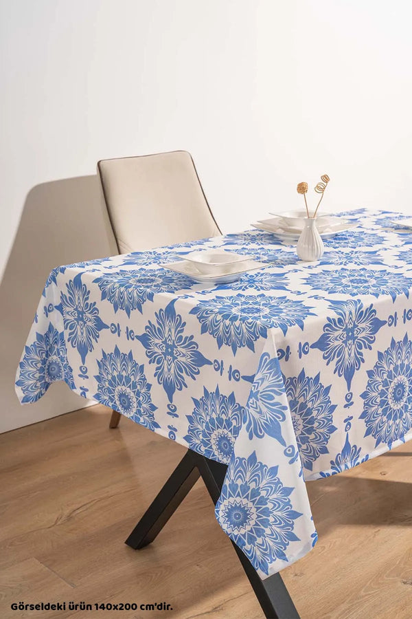 Tischdecke, Esszimmerdecke, Picknickdecke mit blauem Fliesenmuster aus Alaçatı