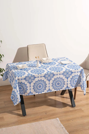 Tischdecke, Esszimmerdecke, Picknickdecke mit blauem Fliesenmuster aus Alaçatı