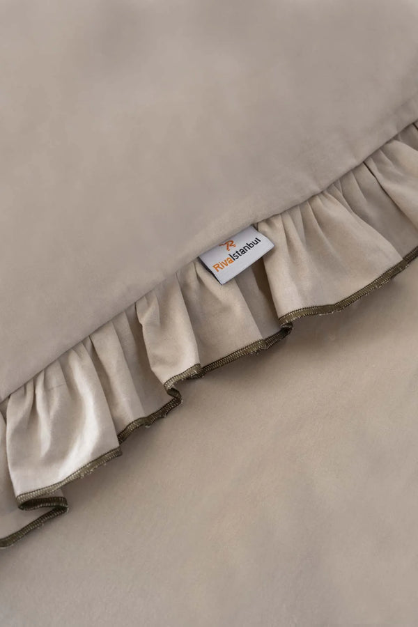 Florita Cappuccino Doppelt besticktes Bettwäscheset aus 100 % Baumwolle – 4-teilig