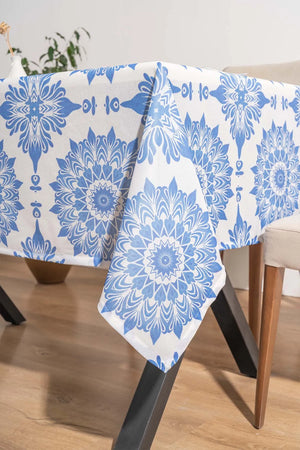 Tischdecke, Esszimmerdecke, Picknickdecke mit blauem Fliesenmuster aus Alaçatı