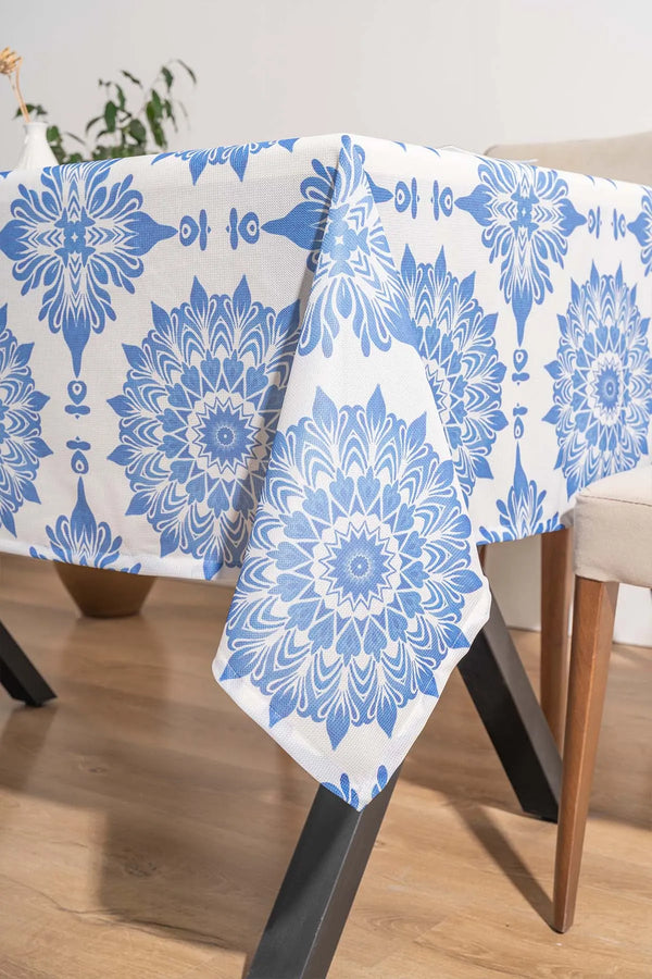 Tischdecke, Esszimmerdecke, Picknickdecke mit blauem Fliesenmuster aus Alaçatı