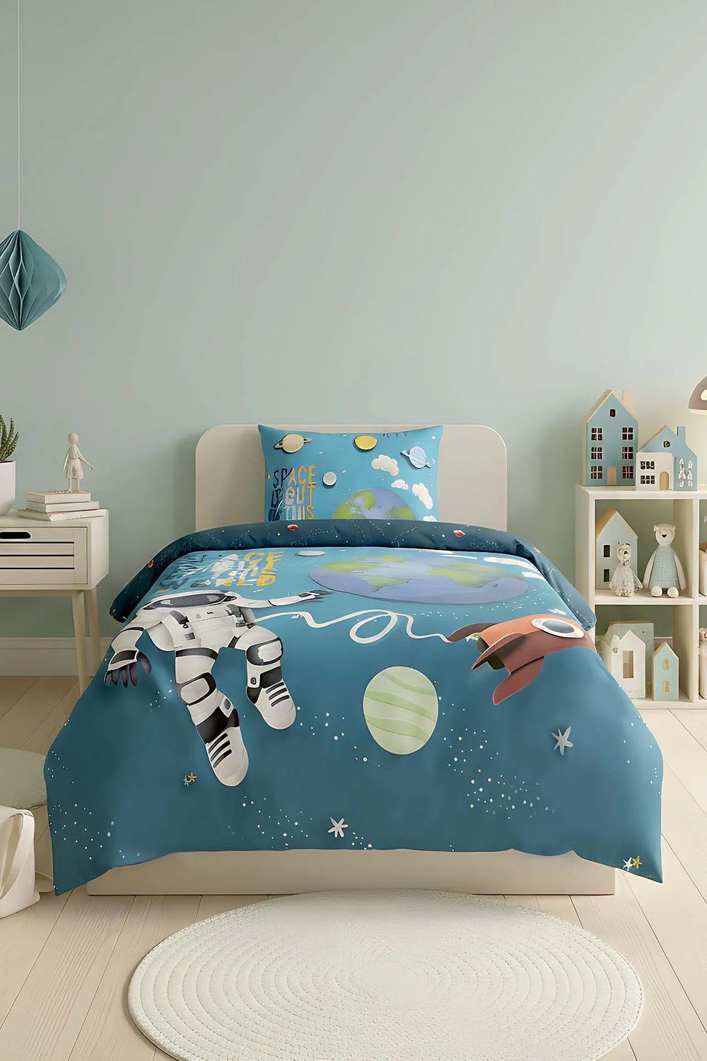 Bettwäsche-Set „Kleiner Astronaut“ aus 100 % Baumwolle für Kinder (Einzelbett)
