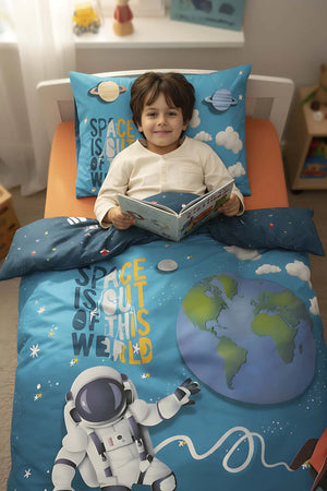 Bettwäsche-Set „Kleiner Astronaut“ aus 100 % Baumwolle für Kinder (Einzelbett)