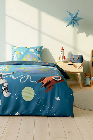 Bettwäsche-Set „Kleiner Astronaut“ aus 100 % Baumwolle für Kinder (Einzelbett)