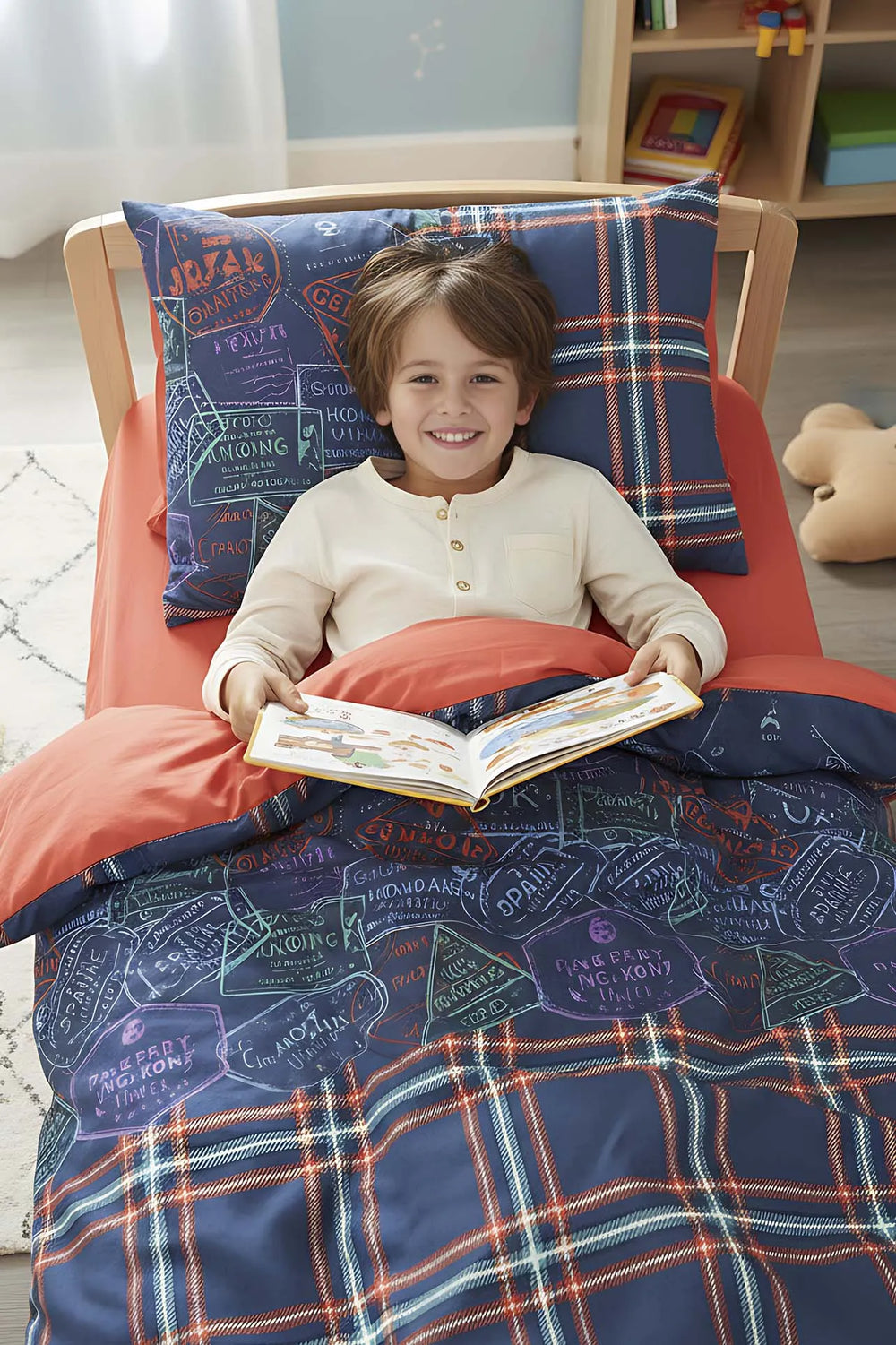 Pleds Zimtfarbenes Kinderbettwäsche-Set aus 100 % Baumwolle (Einzelbett)