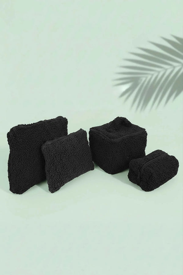 Schwarzes Teddy 4-teiliges Make-up- und Accessoire-Taschenset