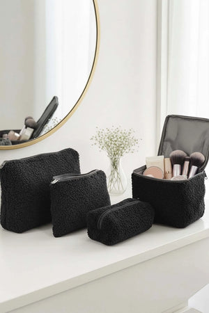 Schwarzes Teddy 4-teiliges Make-up- und Accessoire-Taschenset