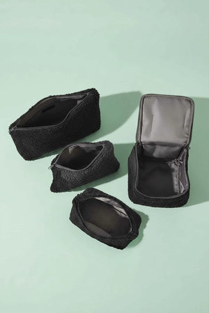 Schwarzes Teddy 4-teiliges Make-up- und Accessoire-Taschenset